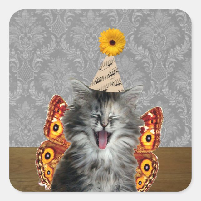 Pegatina Cuadrada Pegatinas de gatos risibles (Anverso)