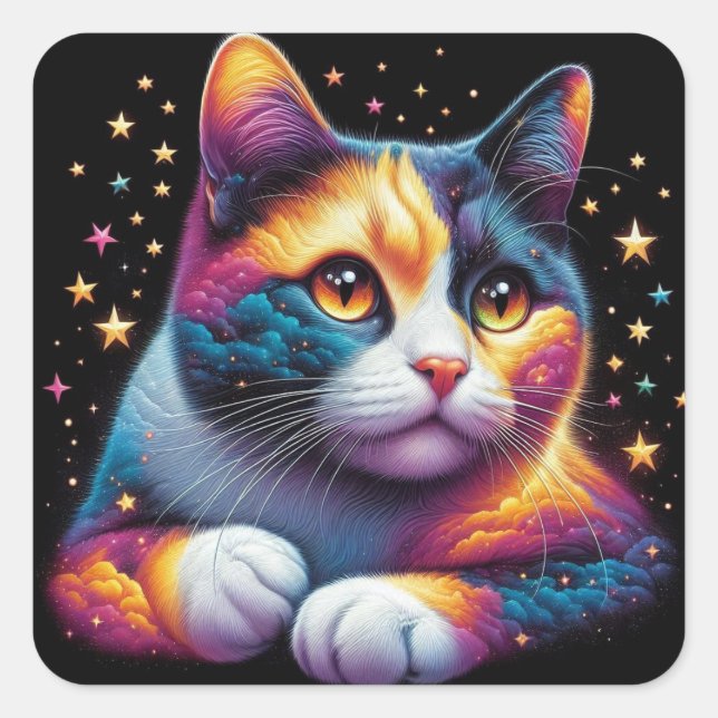 Pegatina Cuadrada ¡pegatinas de gatos soñadores! (Anverso)