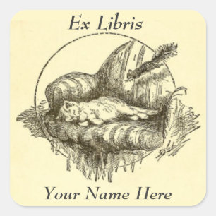 Pegatina Cuadrada Pegatinas de gatos y ardillas ex libris