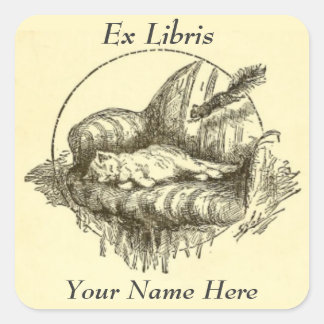 Pegatina Cuadrada Pegatinas de gatos y ardillas ex libris