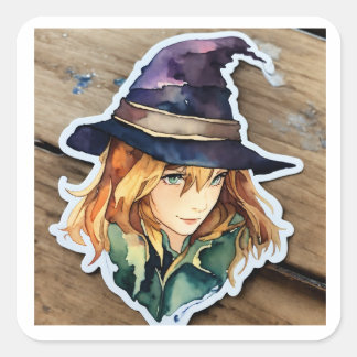 Pegatina Cuadrada Pegatinas de gorra de ordenación de acuarela