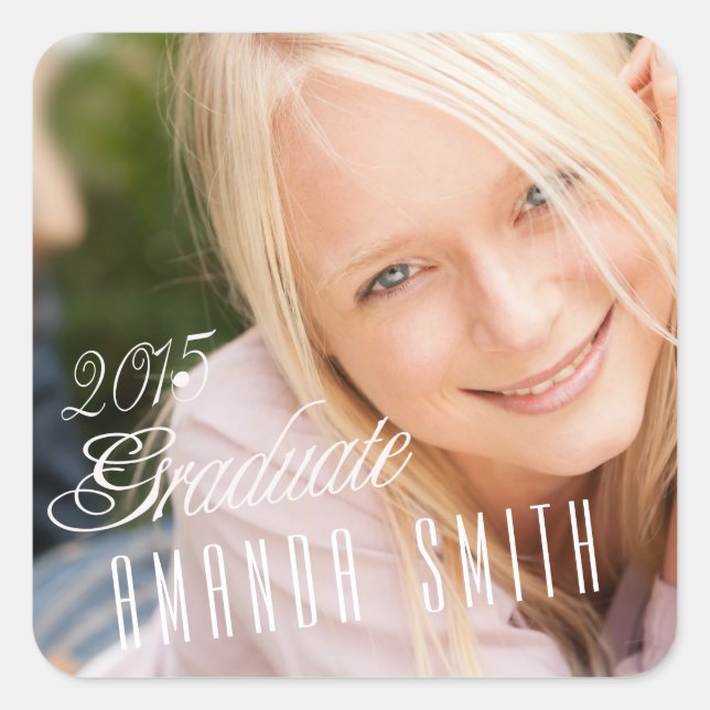 Pegatina Cuadrada pegatinas de Graduación de Grad Girly 2015 (Anverso)