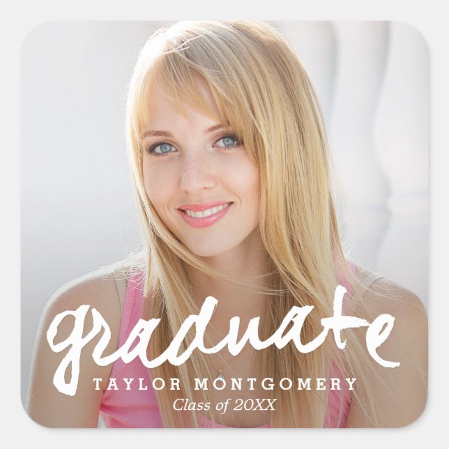 Pegatina Cuadrada Pegatinas de graduación orgullosamente cepillados (Anverso)