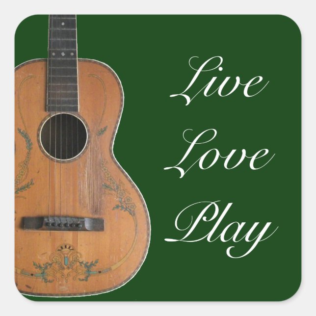 Pegatina Cuadrada Pegatinas de guitarra acústica antigua (Anverso)