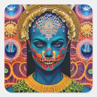 Pegatina Cuadrada Pegatinas de Halloween con pinturas de cara tremen