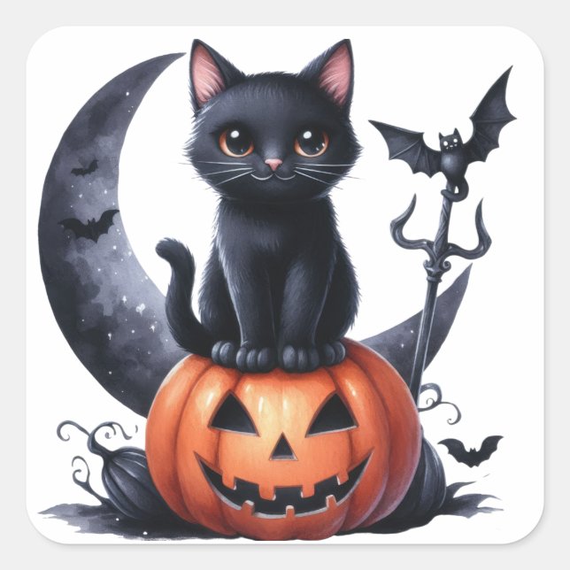 Pegatina Cuadrada Pegatinas de Halloween de Black Wites (Anverso)