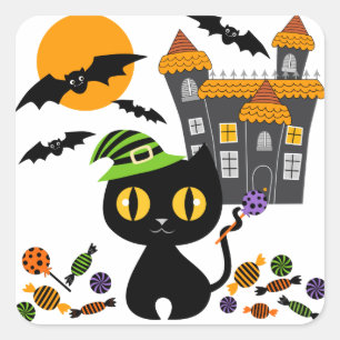 Pegatina Cuadrada Pegatinas de Halloween de Kitty Black
