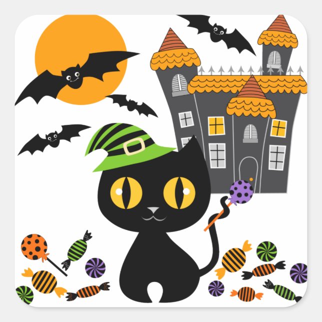 Pegatina Cuadrada Pegatinas de Halloween de Kitty Black (Anverso)