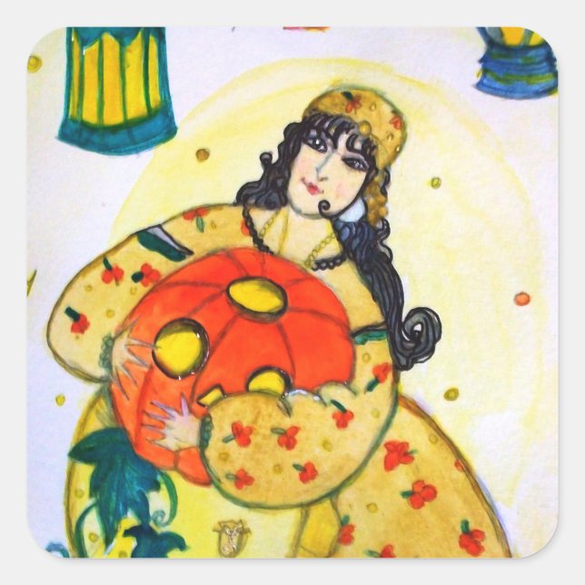 Pegatina Cuadrada Pegatinas de Halloween de Queenie (Anverso)
