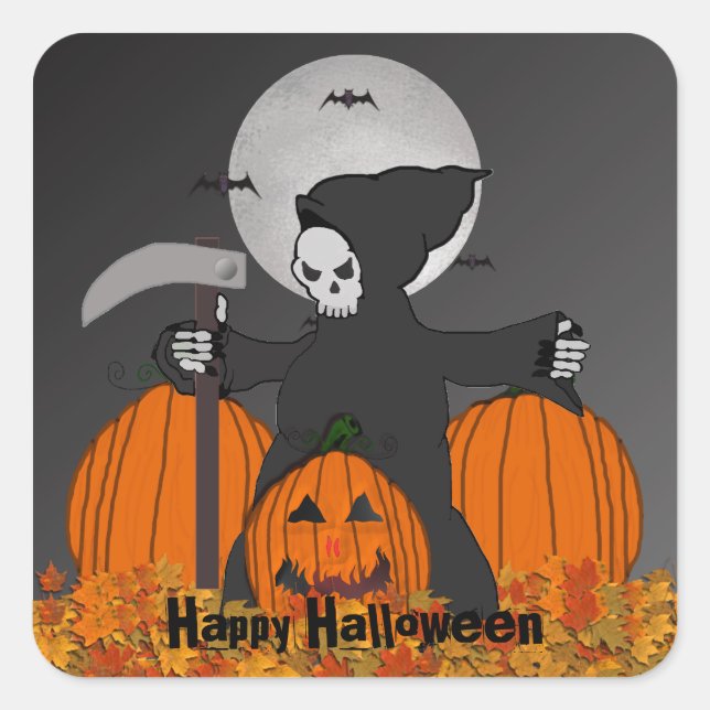 Pegatina Cuadrada Pegatinas de Halloween Grim Reaper (Anverso)