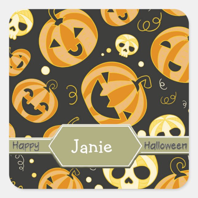 Pegatina Cuadrada Pegatinas de Halloween personalizados (Anverso)