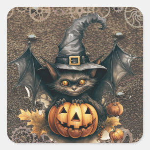 Pegatina Cuadrada Pegatinas de Halloween Steampunk Bat