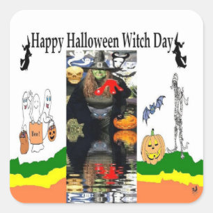 Pegatina Cuadrada Pegatinas de Halloween Witch Day Square