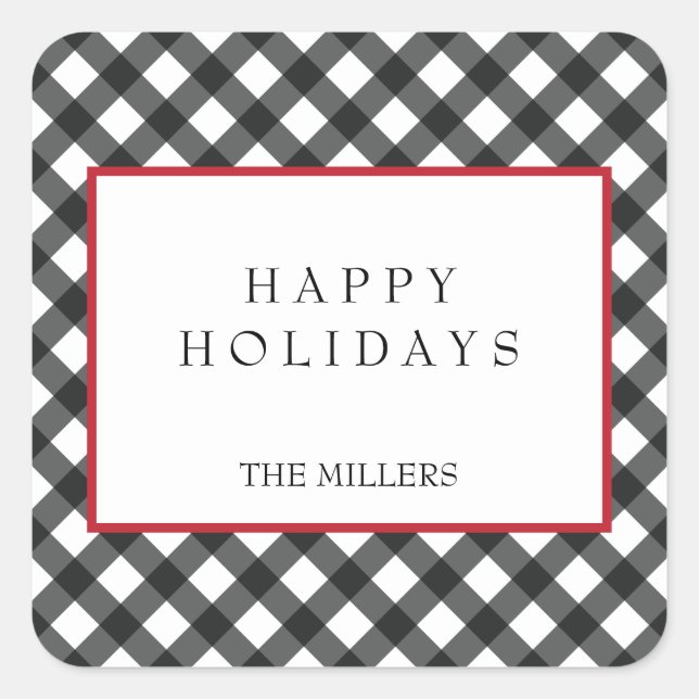 Pegatina Cuadrada Pegatinas de Happy Holidays Buffalo Plaid Labels (Anverso)