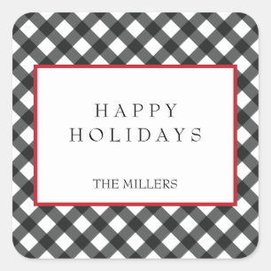Pegatina Cuadrada Pegatinas de Happy Holidays Buffalo Plaid Labels