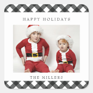 Pegatina Cuadrada Pegatinas de Happy Holidays Buffalo Plaid Labels