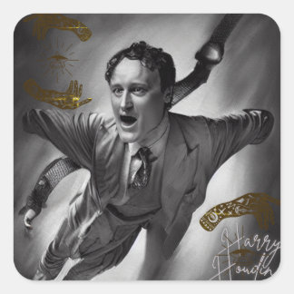 Pegatina Cuadrada Pegatinas de Harry Houdini Retrato Arte Pop
