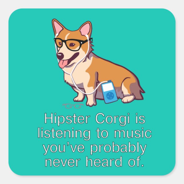 Pegatina Cuadrada Pegatinas de Hipster Corgi (Anverso)