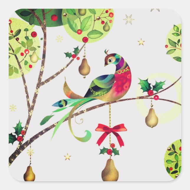 Pegatina Cuadrada Pegatinas de Holiday Partridge (Anverso)