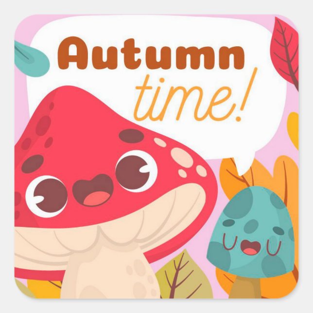 Pegatina Cuadrada Pegatinas de hongos de otoño (Anverso)