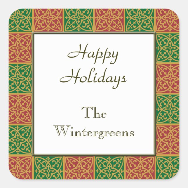 Pegatina Cuadrada Pegatinas de horneado de vacaciones rojas y verdes (Anverso)