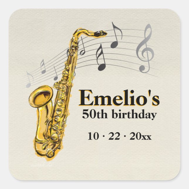 Pegatina Cuadrada Pegatinas de Jazz Saxofón (Anverso)