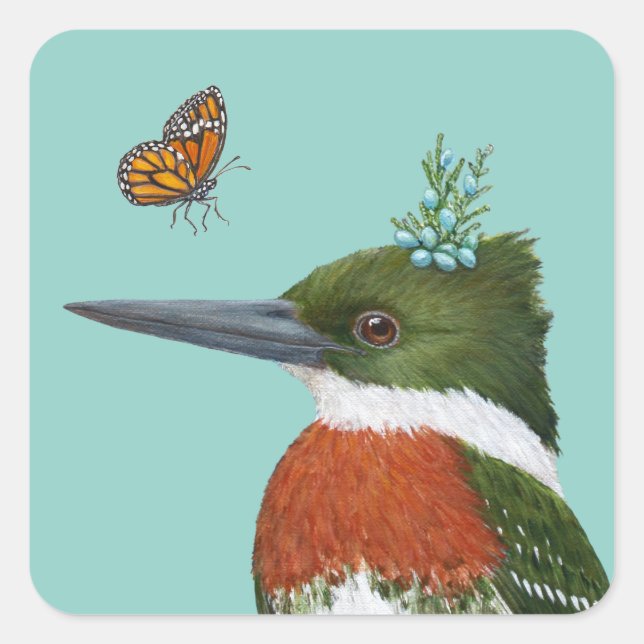 Pegatina Cuadrada pegatinas de kingfisher y mariposa monarca (Anverso)