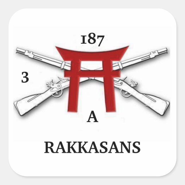 Pegatina Cuadrada Pegatinas de la 3/187ª Infantería RAKKASANS (Anverso)