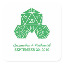 Pegatinas de la boda verde D20 dados