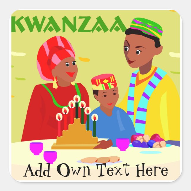 Pegatina Cuadrada Pegatinas de la familia Kwanzaa favorecen regalos  (Anverso)