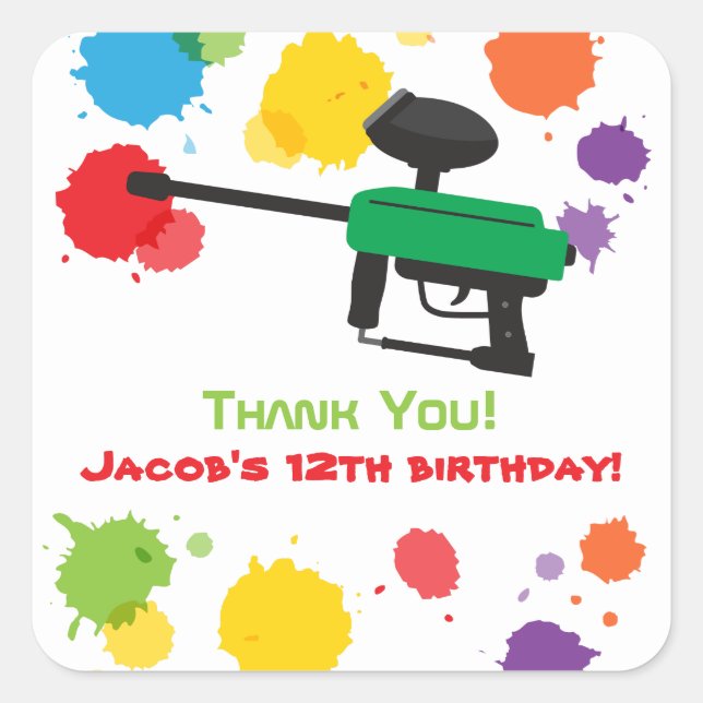 Pegatina Cuadrada Pegatinas de la fiesta de cumpleaños de los niños (Anverso)