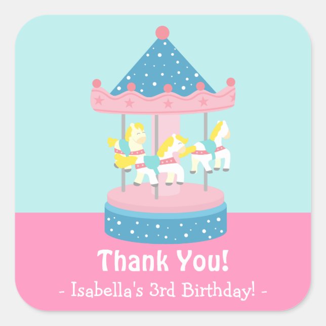 Pegatina Cuadrada Pegatinas de la fiesta de cumpleaños de Merry Go R (Anverso)