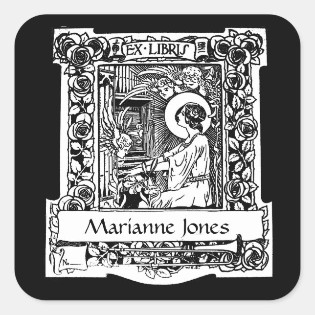 Pegatina Cuadrada Pegatinas de la placa de la biblioteca del ex-Libr (Anverso)