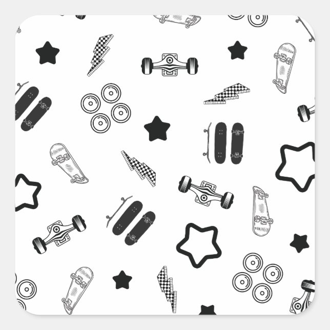 Pegatina Cuadrada Pegatinas de la plaza de patinaje en blanco y negr (Anverso)