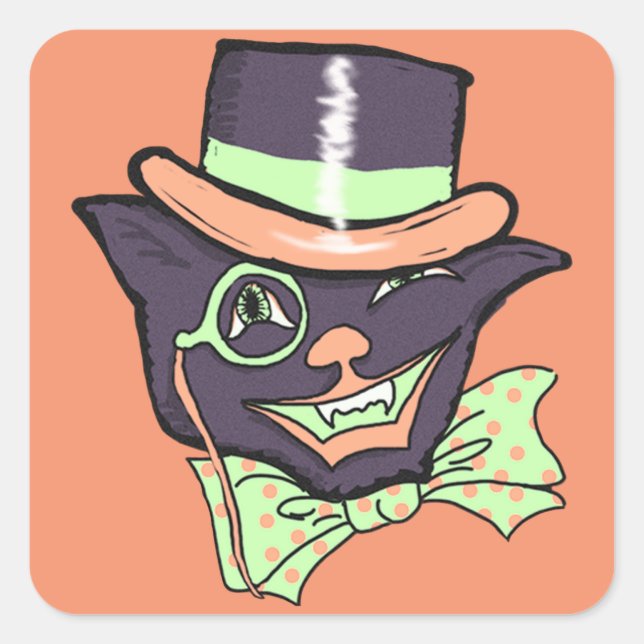 Pegatina Cuadrada Pegatinas de la Plaza del Gato de Halloween (Anverso)