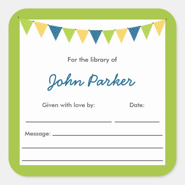 Pegatina Cuadrada Pegatinas de libros de Baby Shower Boy Bunting (Anverso)