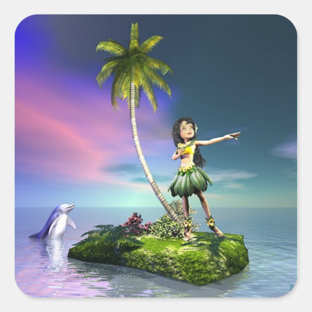 Pegatina Cuadrada Pegatinas de Loihi (Anverso)