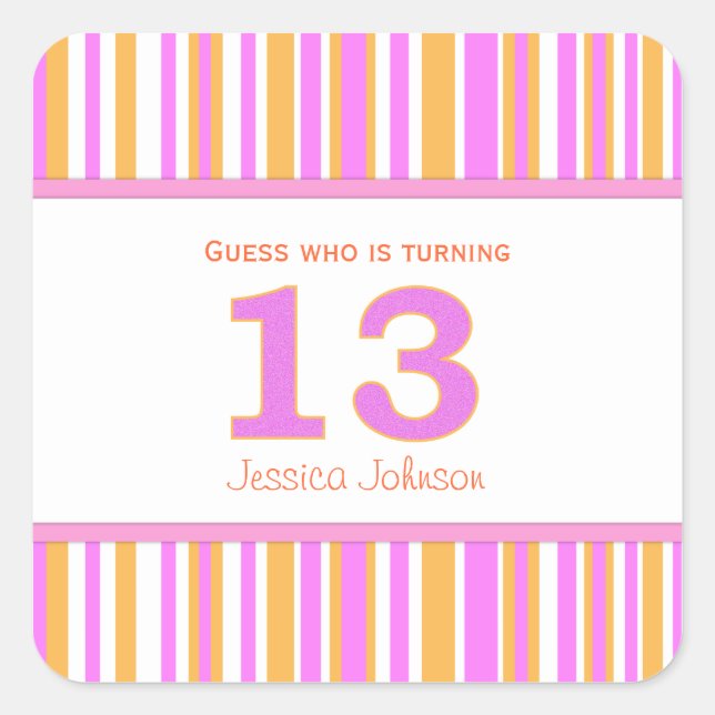 Pegatina Cuadrada Pegatinas de los 13 Años Personalizados con Forma  (Anverso)