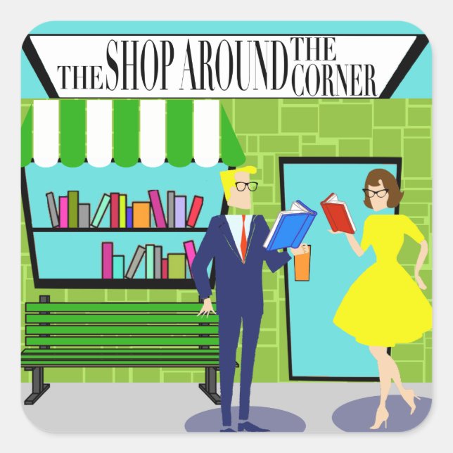 Pegatina Cuadrada Pegatinas de los aficionados al libro retro (Anverso)