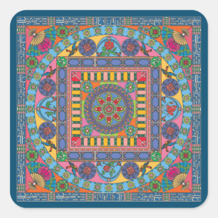 Pegatina Cuadrada Pegatinas de Mah Jongg Tiles Mandala
