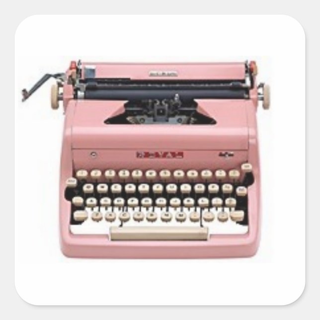 Pegatina Cuadrada Pegatinas de máquina de escribir manual rosa (cuad (Anverso)