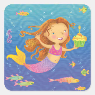 Pegatina Cuadrada Pegatinas de Mermaid Birthday Square
