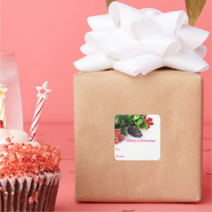 Pegatina Cuadrada Pegatinas de Merry Christmas Pine Cone