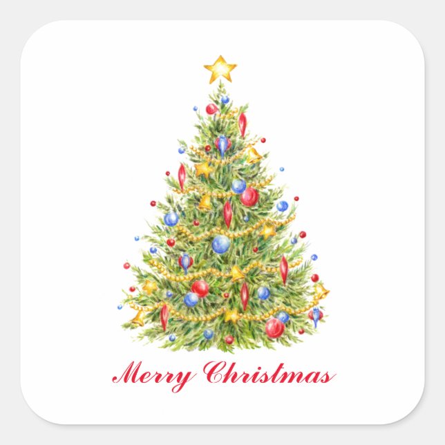 Pegatina Cuadrada Pegatinas de merry navideños tradicionales (Anverso)
