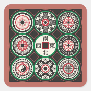 Pegatina Cuadrada Pegatinas de Monedas de Mah Jongg One Dots