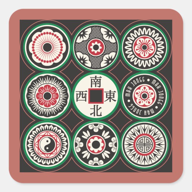 Pegatina Cuadrada Pegatinas de Monedas de Mah Jongg One Dots (Anverso)