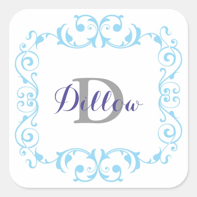 Pegatina Cuadrada Pegatinas de monograma azul (Anverso)