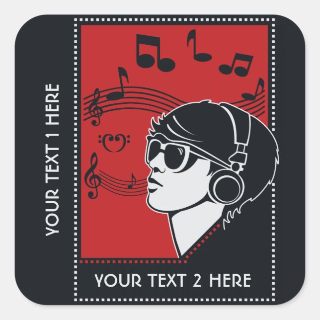 Pegatina Cuadrada pegatinas de música personalizado Textos Art Deco (Anverso)