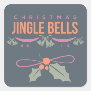 Pegatina Cuadrada Pegatinas de Navidad de Jingle Bells 2015