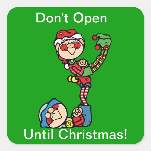 Pegatina Cuadrada Pegatinas de Navidad - Dos Elfos (Anverso)